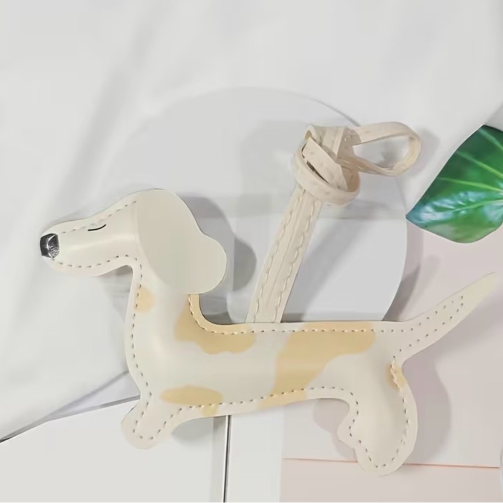 New Cream Dappled Dachshund Shaped Leather Bag Charm